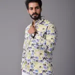 Men's Sanganeri Antique White Hunting Styled Elephant Printed Shirt | Regal Outdoor Wear